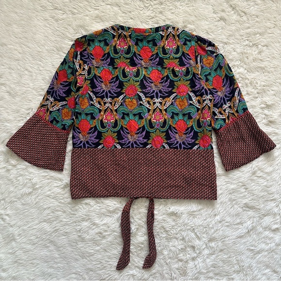 Anthropologie Maeve Top Carter Blouse Button Front Tie Waist 3/4 Sleeve Floral 4 - Picture 4 of 12